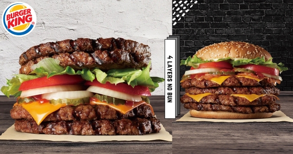 【全台】肉肉控爽吃！　漢堡王最狂「無麵包烤肉堡」登台　重量級火烤牛肉「狂疊4層」超過癮！
