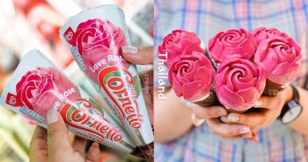 【泰國】可以吃的花！　粉嫩夢幻的「玫瑰造型甜筒」　甜滋滋「蜜桃牛奶味」讓人融化！