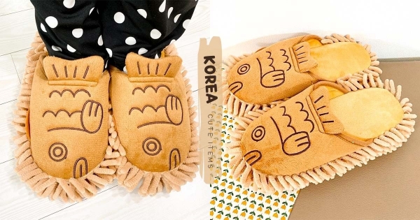 【韓國】懶人必須有！　極醜萌「鯛魚燒掃地拖鞋」登場　幫腳丫丫保暖還能「讓家裡變閃亮」！