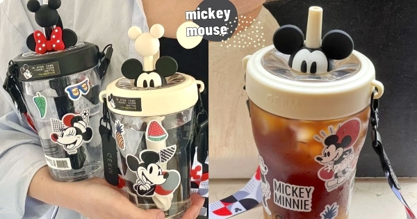 【海外】有它隨時想喝水了！　迪士尼款「米奇攪拌吸管水杯」可愛無敵　附背帶隨時把米奇帶著走♡
