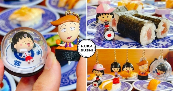 【全台】小丸子首次前進藏壽司！　新款聯名扭蛋「小丸子、花輪」眾角色登場　小丸子躺壽司盤睡覺太可愛！