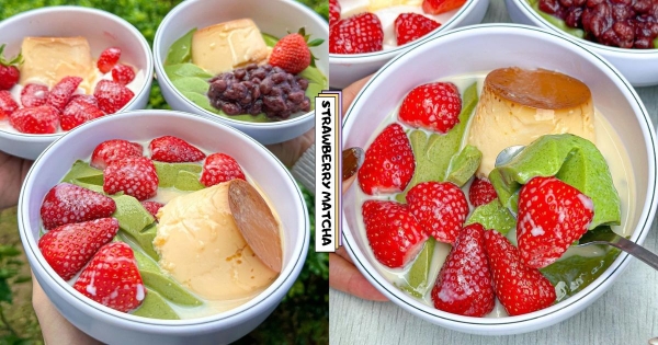 【新北】這組合無敵了！　竹漾手作「草莓抹茶杏仁豆腐」尬煉乳太香甜　加一整顆「焦糖布丁」更邪惡