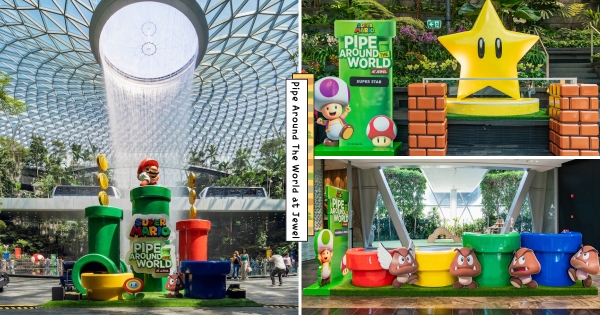 【海外】5米高水管必打卡！　樟宜機場「瑪利歐主題活動」開跑　問號磚塊、超級蘑菇、無敵星都現身