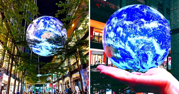 有地球在天上耶～　夢幻「7米漂浮蓋亞」閃耀台北信義夜晚