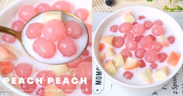 粉紅珍珠超估溜！居家夢幻甜品「椰奶蜜桃啵啵」做法必收　一顆顆香甜Q彈就是要滑進嘴巴裡！